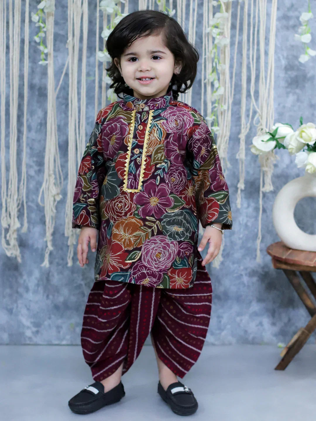 Cotton Blend Dhoti Kurta Set for Boys - Purple | BS24DK59PRA | DesiQlo