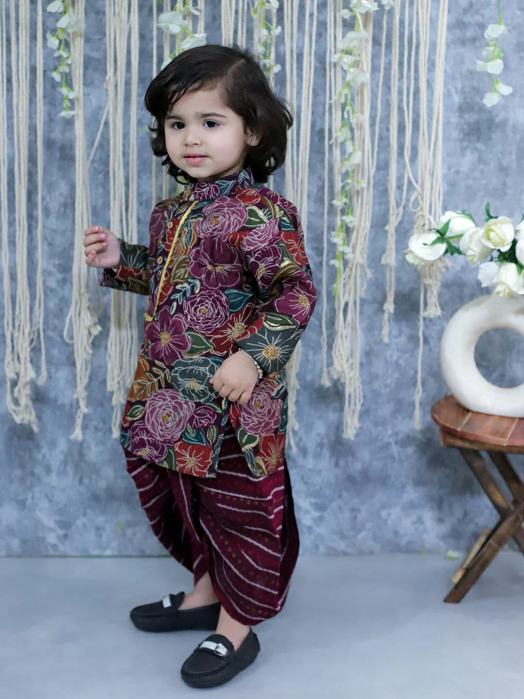 Cotton Blend Dhoti Kurta Set for Boys - Purple | BS24DK59PRA | DesiQlo