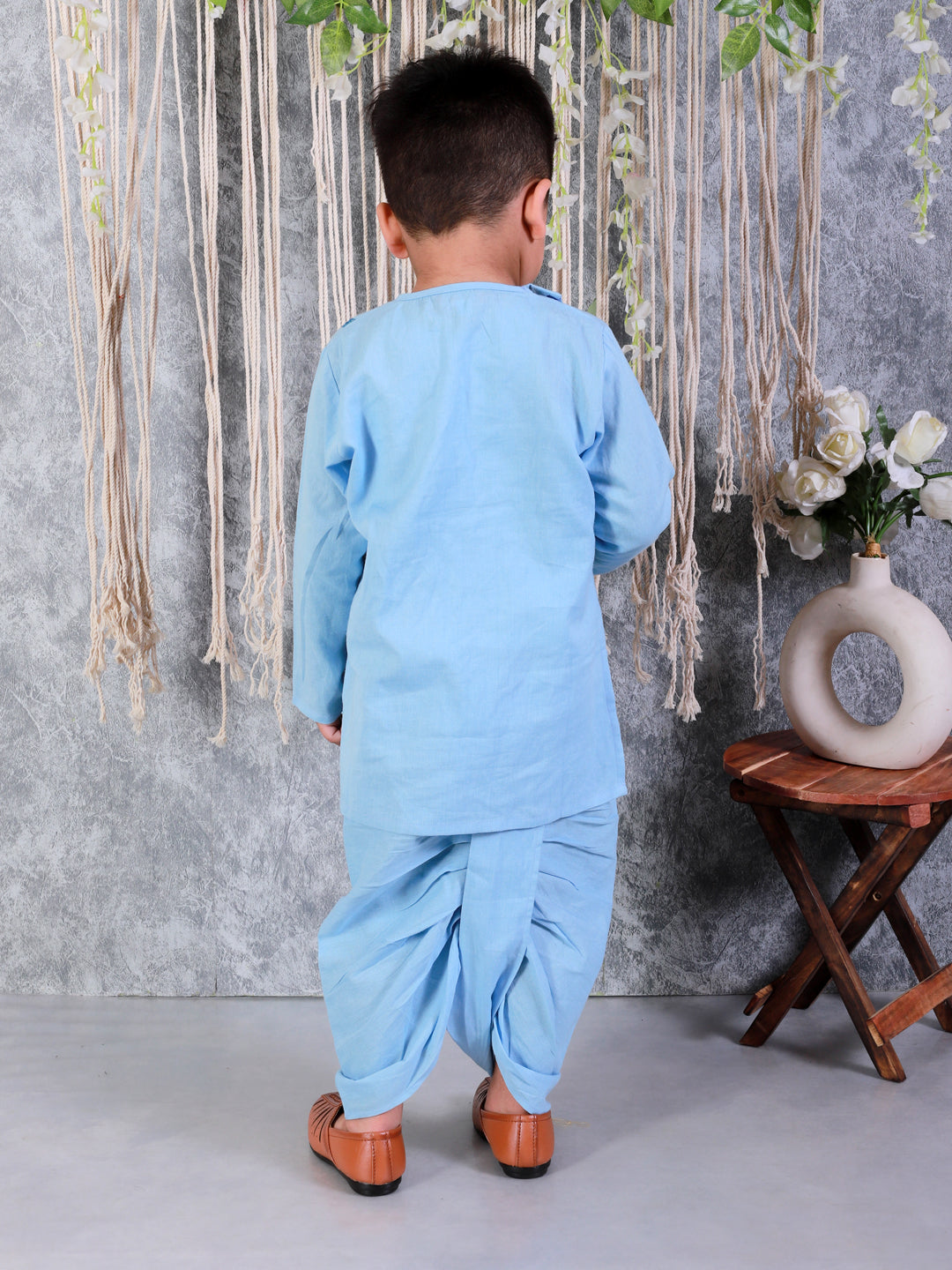 Cotton Dhoti Kurta Set for Kids - Blue | BS24DK60BLA | DesiQlo