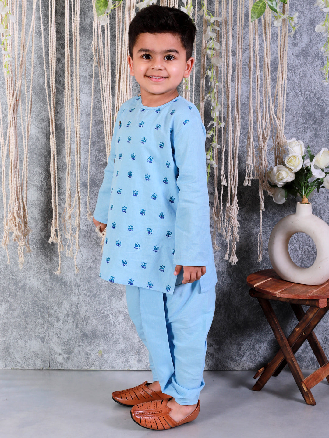 Cotton Dhoti Kurta Set for Kids - Blue | BS24DK60BLA | DesiQlo