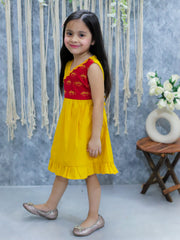 Pure Cotton Dress for Girls - Yellow | BS24DR62YWA