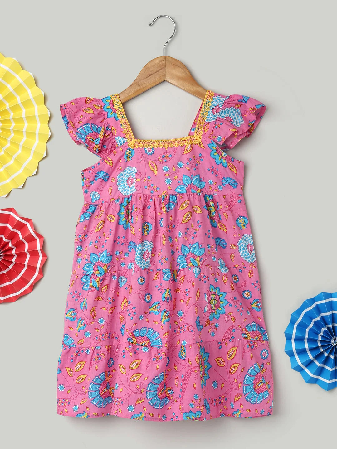 Pink Printed Cotton Summer Frock - Cute Kids Clothing