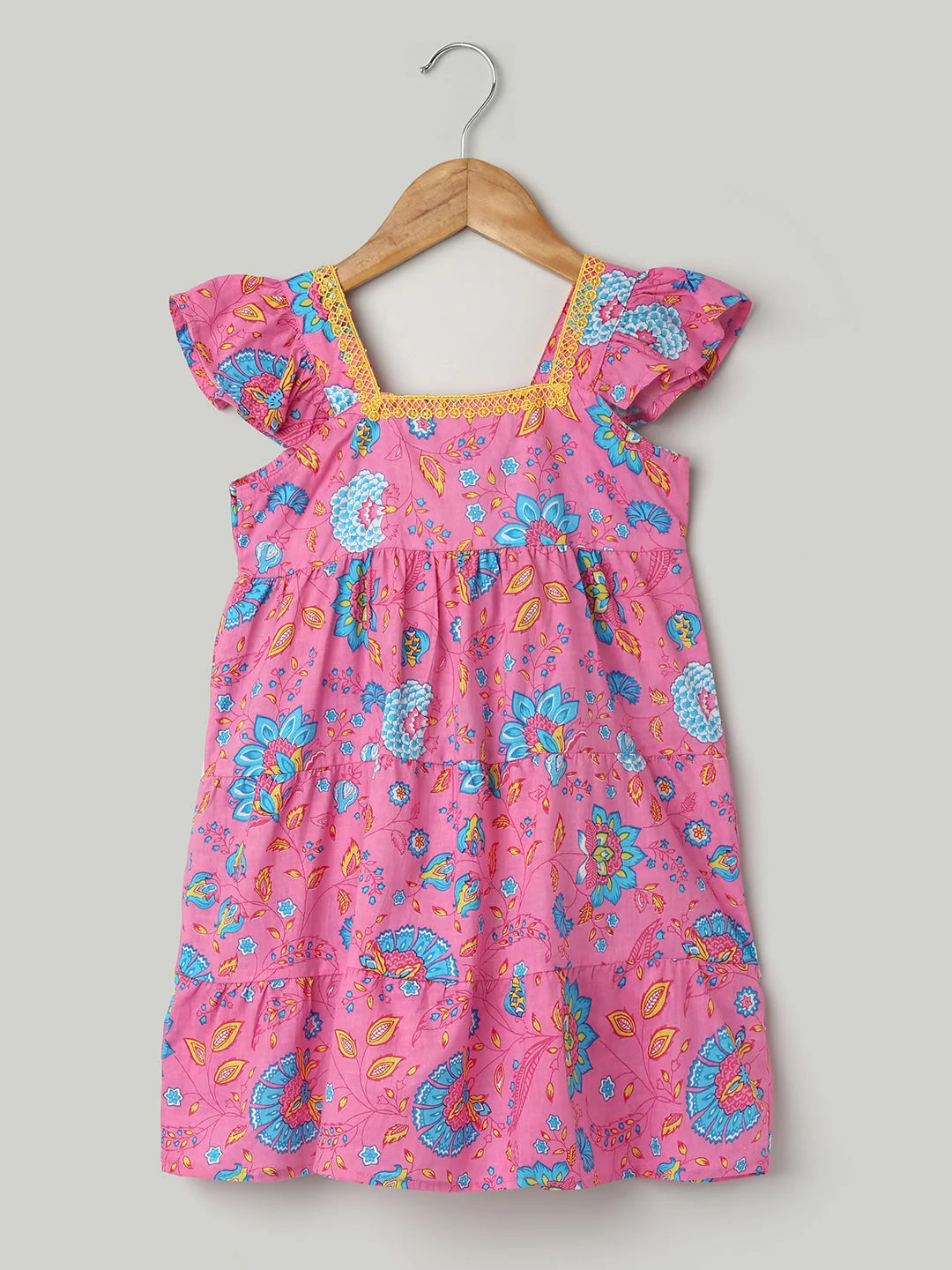 Pink Printed Cotton Summer Frock - Cute Kids Clothing