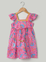 Printed Pure Cotton Summer Frock for Girls- Pink-BS24DR63PIB