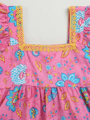 Printed Pure Cotton Summer Frock for Girls- Pink-BS24DR63PIB
