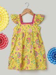 Printed Pure Cotton Summer Frock for Girls- Yellow-BS24DR63YWB