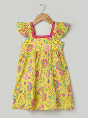 Printed Pure Cotton Summer Frock for Girls- Yellow-BS24DR63YWB
