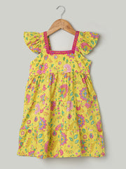Printed Pure Cotton Summer Frock for Girls- Yellow-BS24DR63YWB