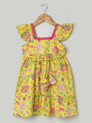 Printed Pure Cotton Summer Frock for Girls- Yellow-BS24DR63YWB