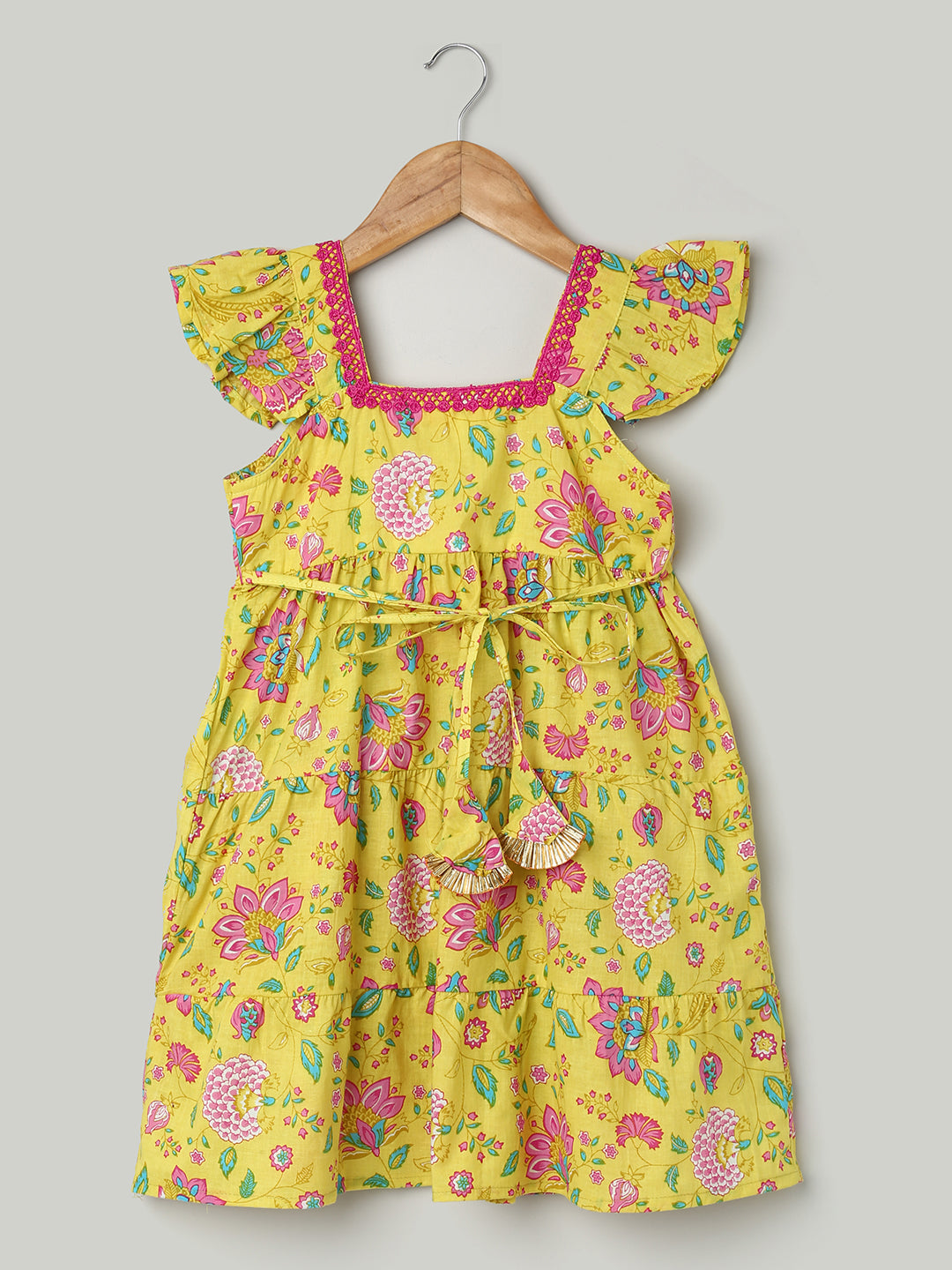 Yellow Printed Cotton Summer Frock - Girls Dresses & Kids Clot...
