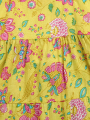 Printed Pure Cotton Summer Frock for Girls- Yellow-BS24DR63YWB