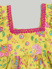 Printed Pure Cotton Summer Frock for Girls- Yellow-BS24DR63YWB