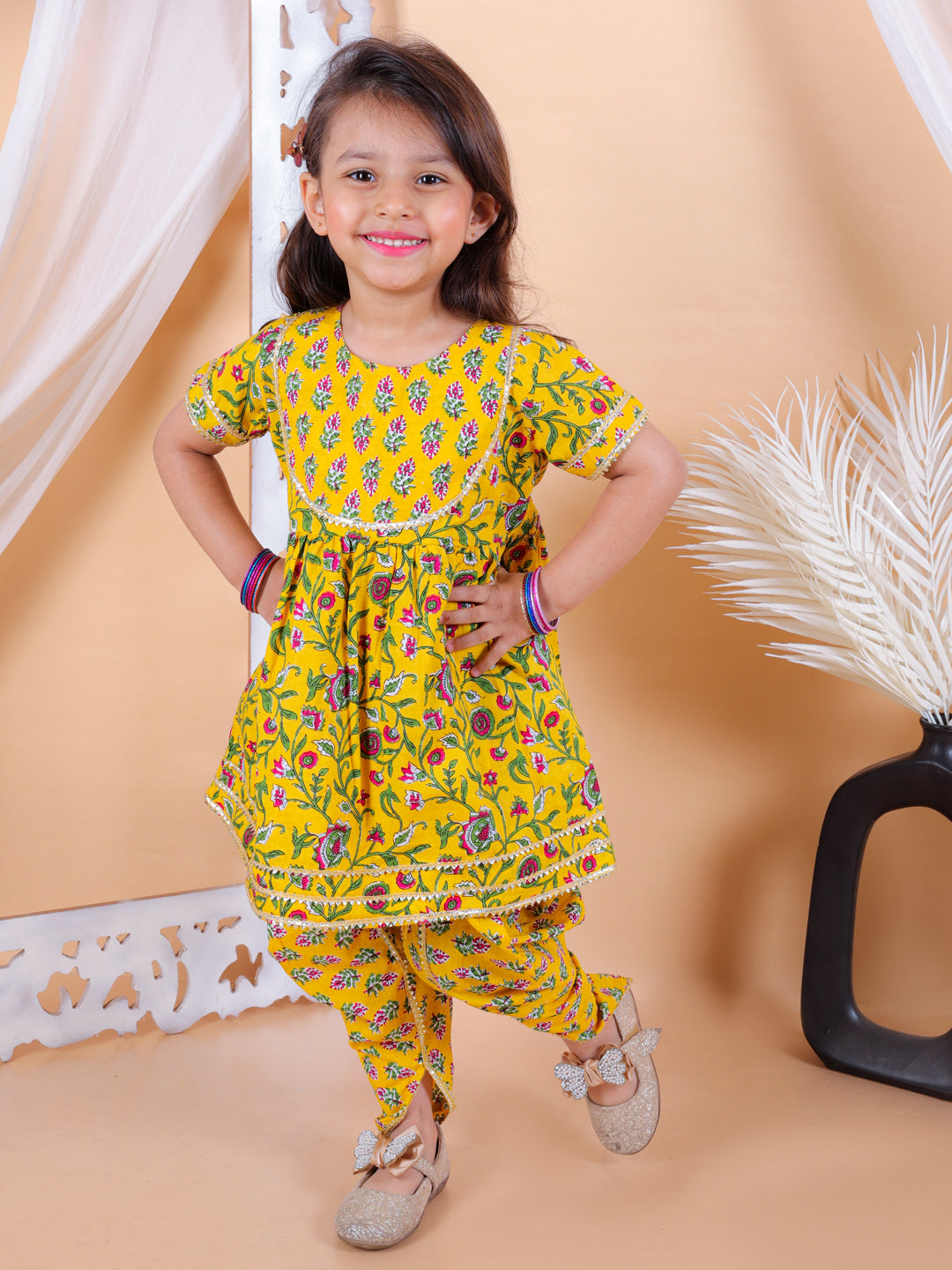 Pure Cotton Ethnic Suit Set for Girls - Yellow | BS24IW48YWA | DesiQlo