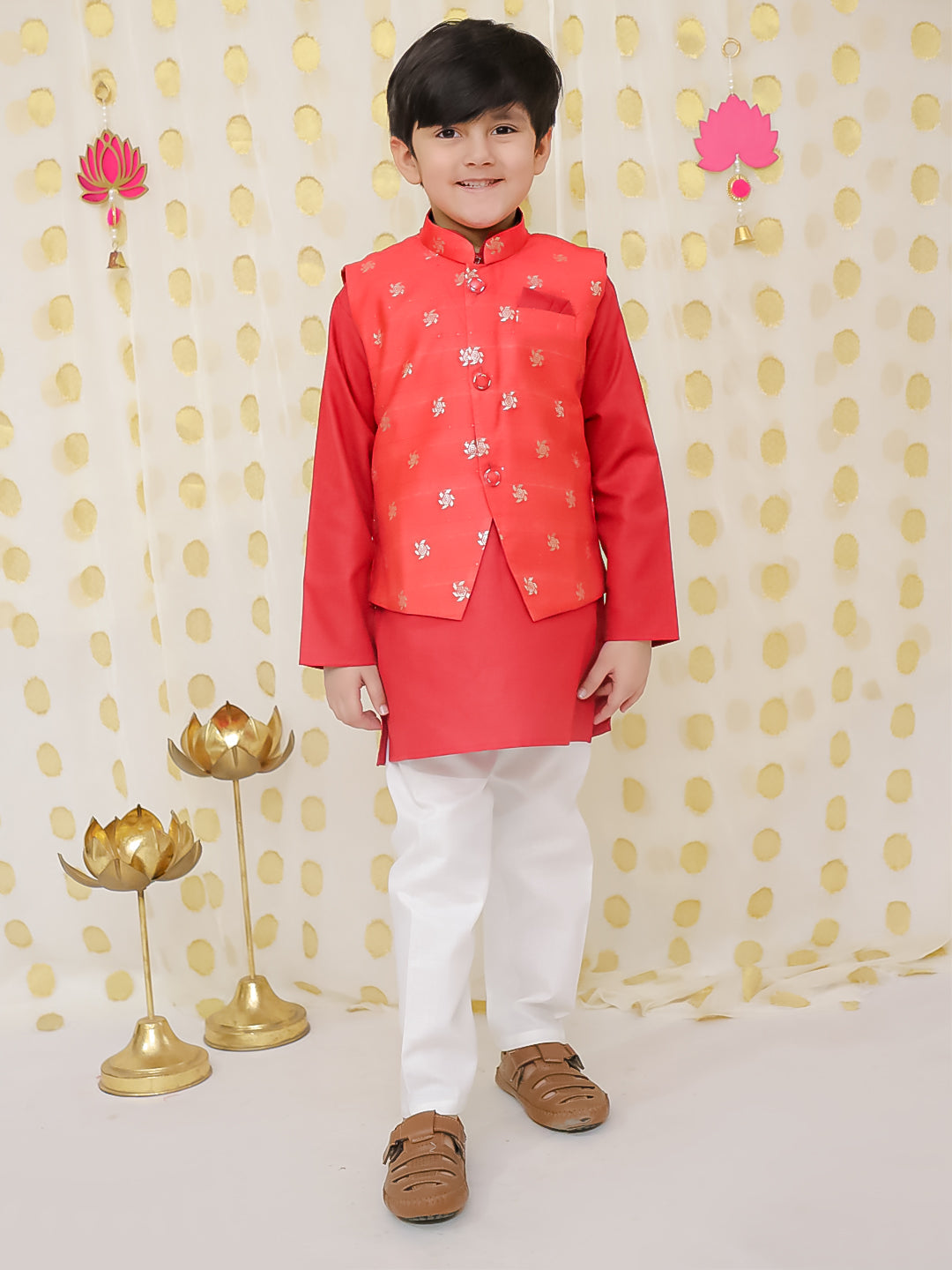 Cotton Kurta Pajama Set for Boys - Yellow | BS24KP67RDC