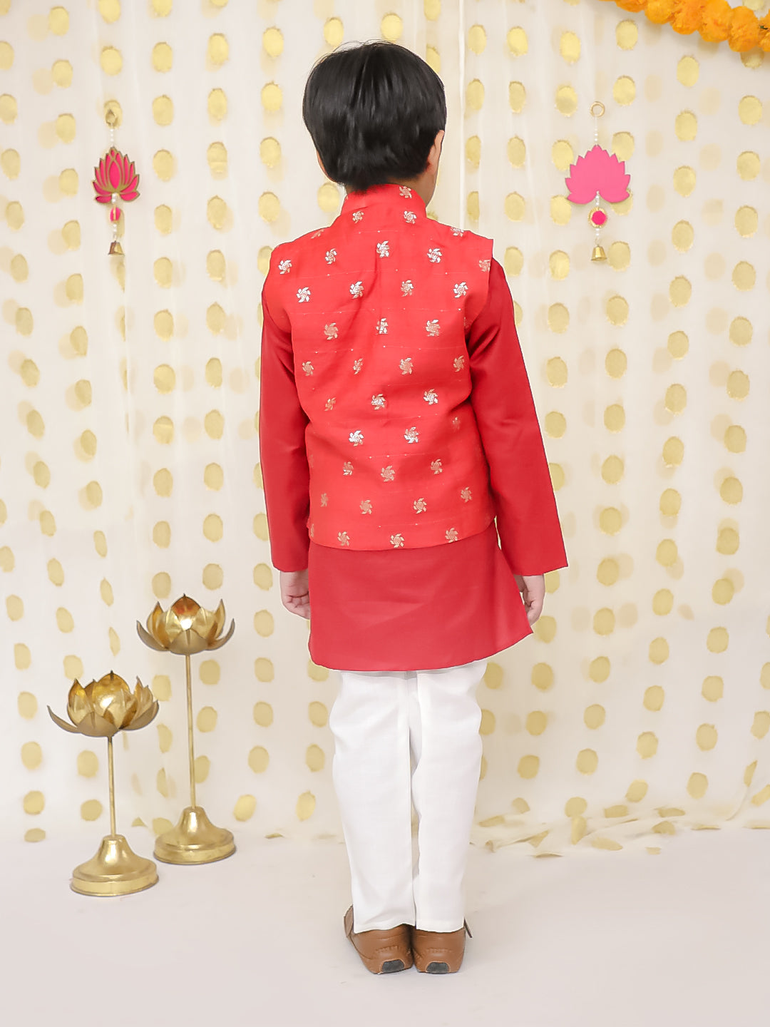 Cotton Kurta Pajama Set for Boys - Yellow | BS24KP67RDC | DesiQlo