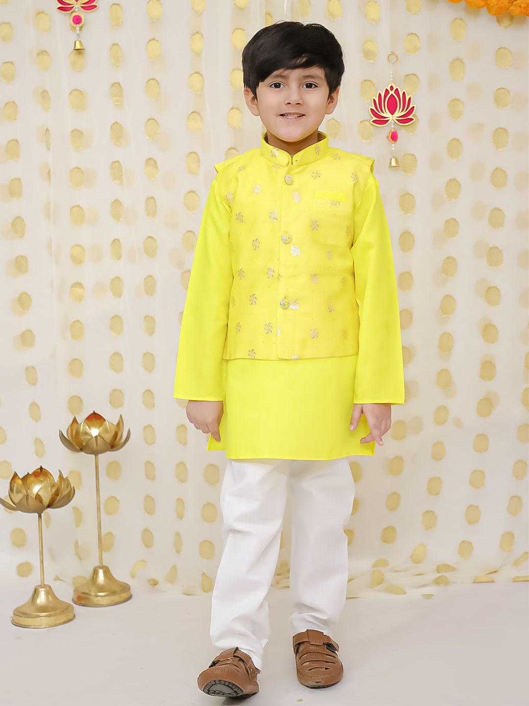 Cotton Kurta Pajama Set for Boys - Yellow | BS24KP67YWC | DesiQlo
