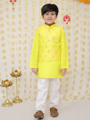 Cotton Kurta Pajama Set for Boys - Yellow | BS24KP67YWC