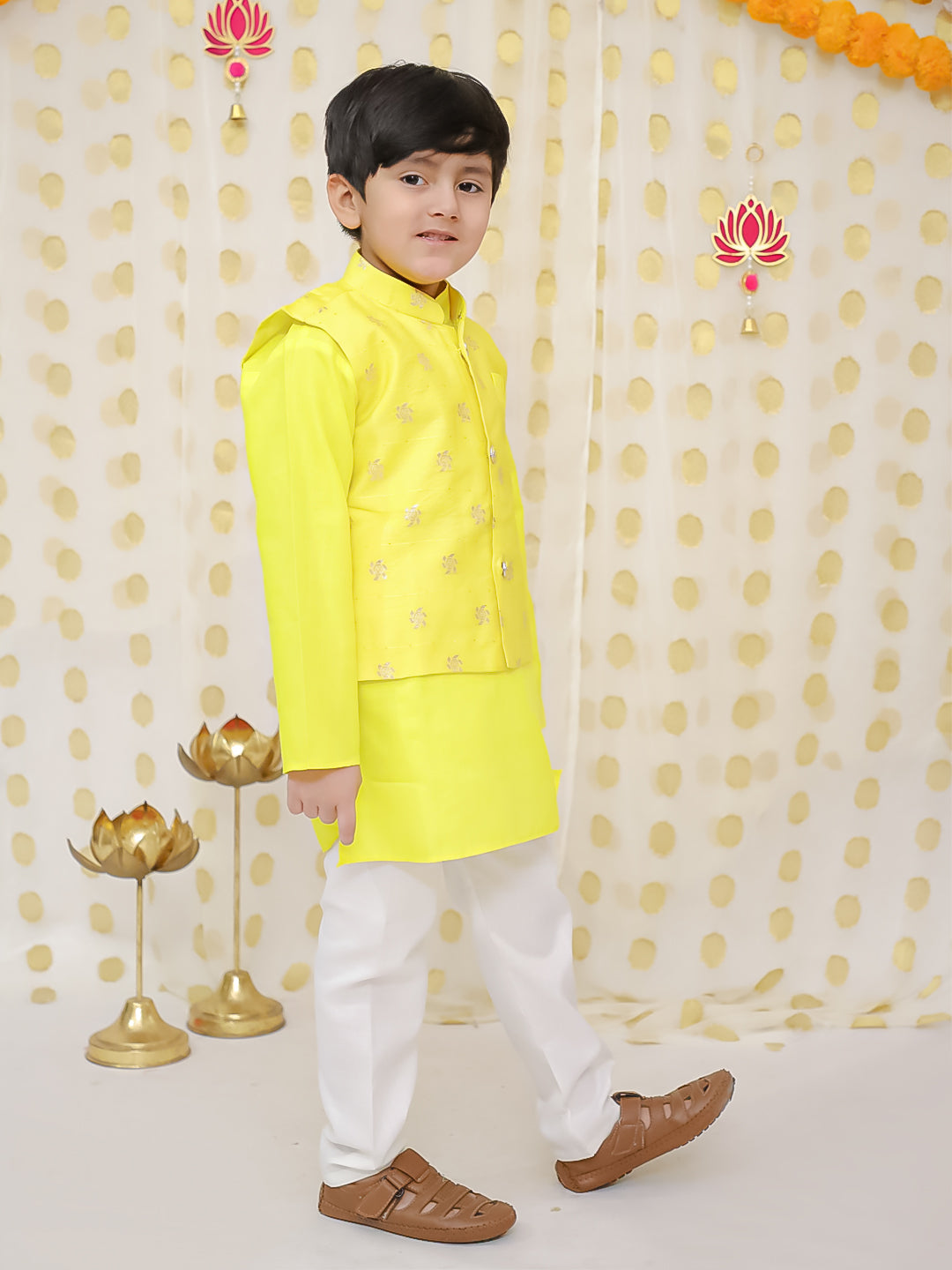 Cotton Kurta Pajama Set for Boys - Yellow | BS24KP67YWC | DesiQlo