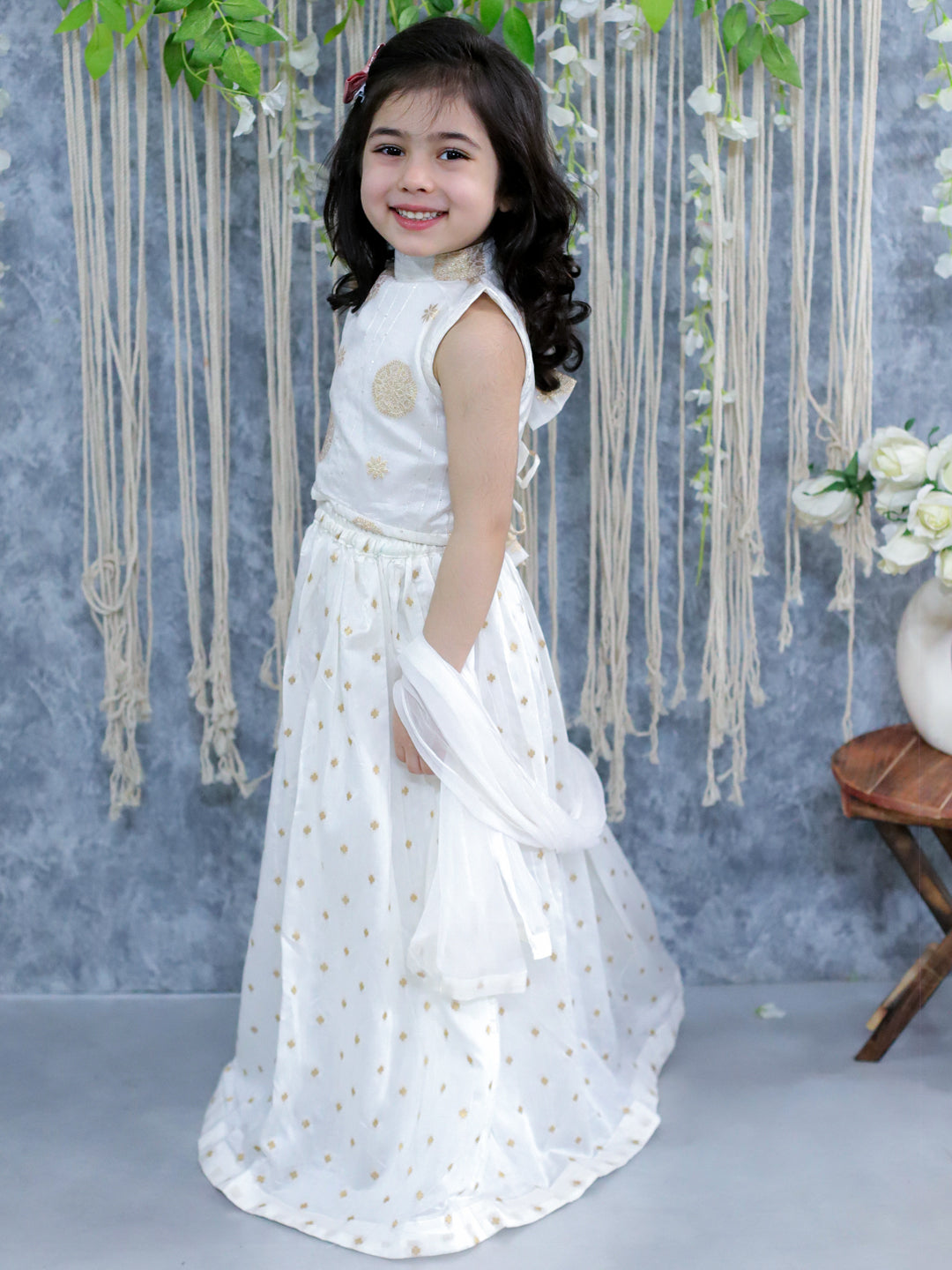Chanderi silk Lehenga Choli Set for Girls - White | BS24LC70WHA | DesiQlo