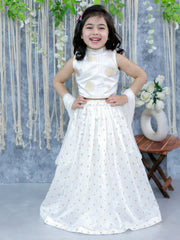 Chanderi silk Lehenga Choli Set for Girls - White | BS24LC70WHA