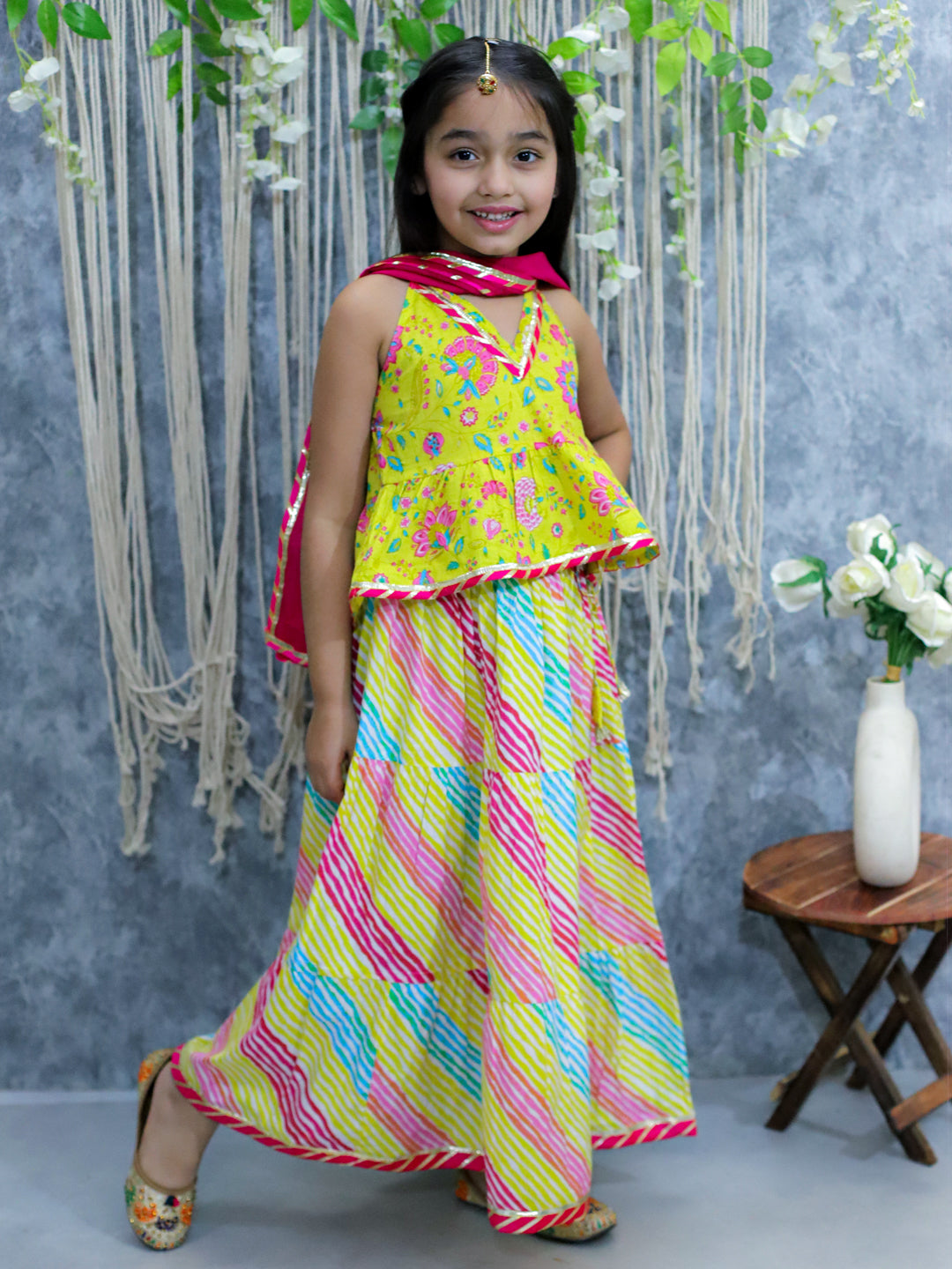 Lehenga Choli Set for Kids - Yellow | BS24LC73YWB | DesiQlo