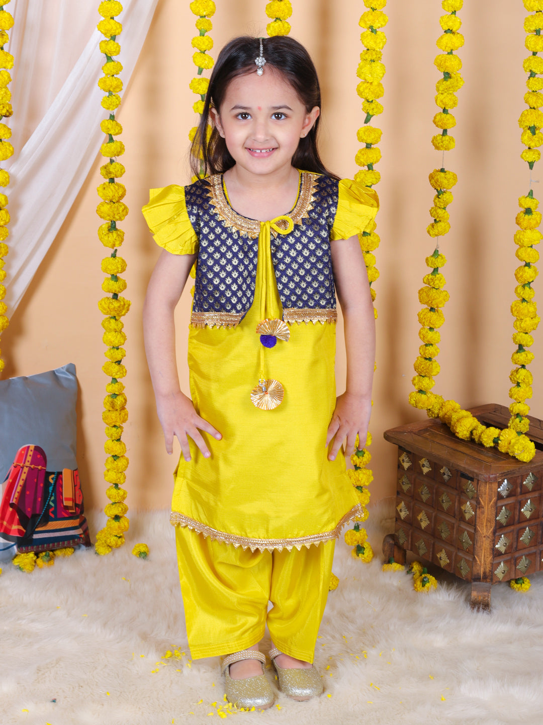 Silk Blend Ethnic Suit Set for Girls - Yellow | BS24SU46YWA | DesiQlo
