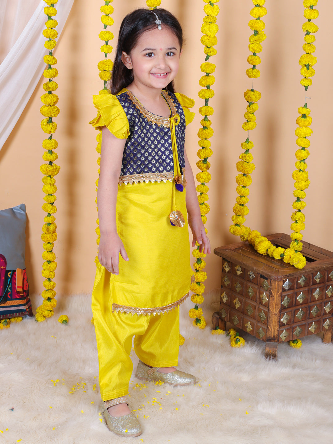 Silk Blend Ethnic Suit Set for Girls - Yellow | BS24SU46YWA | DesiQlo