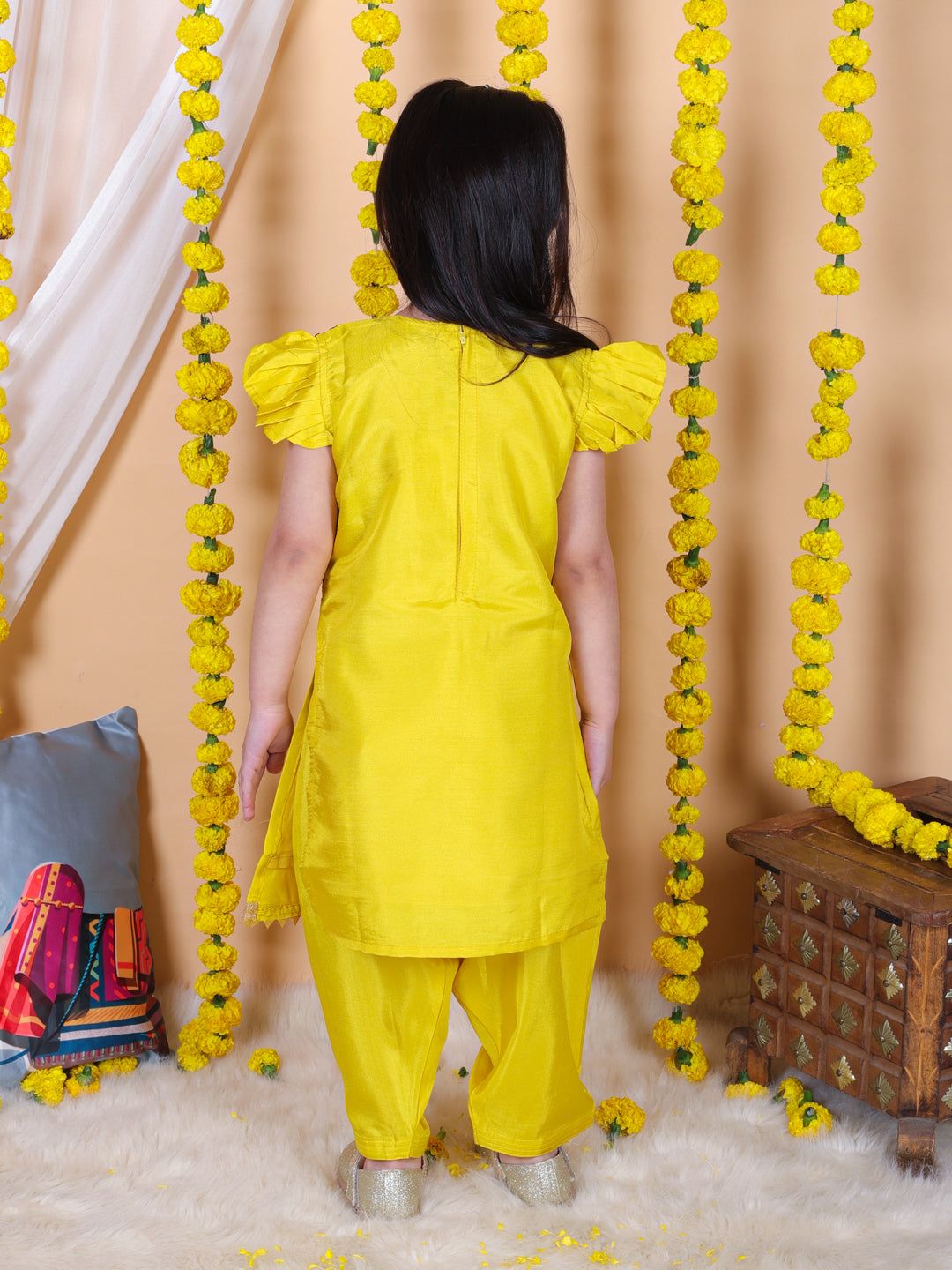 Silk Blend Ethnic Suit Set for Girls - Yellow | BS24SU46YWA | DesiQlo