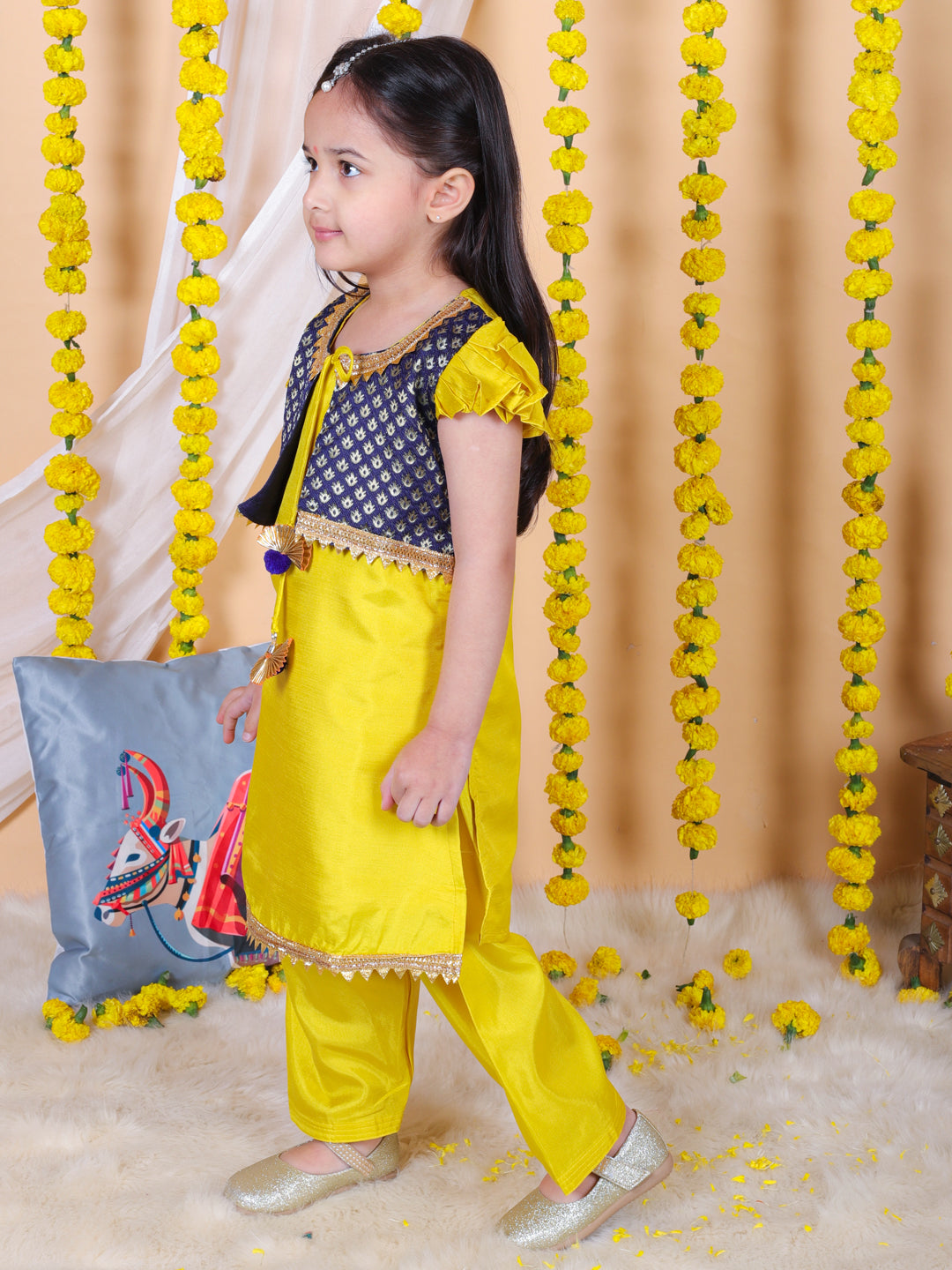 Silk Blend Ethnic Suit Set for Girls - Yellow | BS24SU46YWA | DesiQlo
