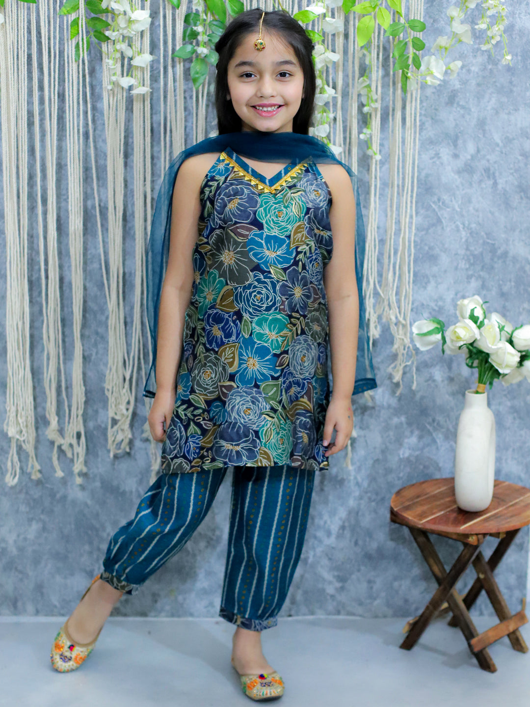 Cotton Blend Ethnic Suit Set for Kids - Blue | BS24SU47BLA