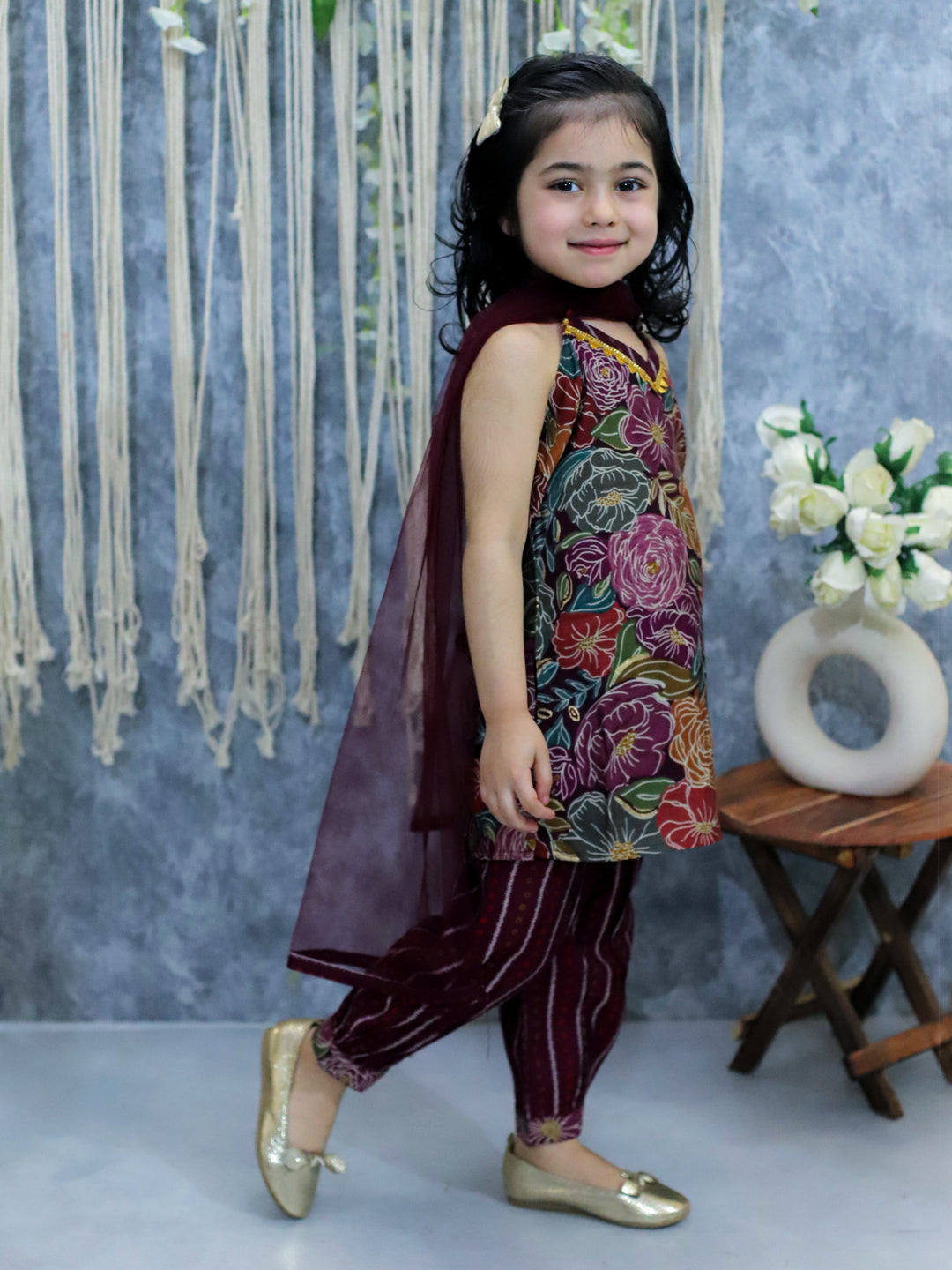 Cotton Blend Ethnic Suit Set for Girls - Purple | BS24SU47PRA | DesiQlo