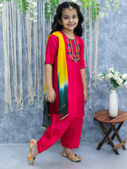 Silk Blend Ethnic Suit Set for Girls - Pink | BS24SU48PIA