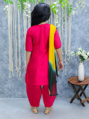 Silk Blend Ethnic Suit Set for Girls - Pink | BS24SU48PIA