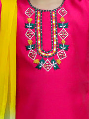 Silk Blend Ethnic Suit Set for Girls - Pink | BS24SU48PIA