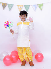 Ethnic Pure Cotton Lehriya Dhoti Kurta Set For Boys - Yellow-BS25DK01YLA