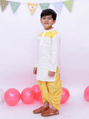 Ethnic Pure Cotton Lehriya Dhoti Kurta Set For Boys - Yellow-BS25DK01YLA