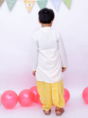 Ethnic Pure Cotton Lehriya Dhoti Kurta Set For Boys - Yellow-BS25DK01YLA