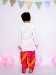 Ethnic Pure Cotton Lehriya Dhoti Kurta Set For Boys - White-BS25DK01WHA