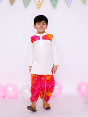 Ethnic Pure Cotton Lehriya Dhoti Kurta Set For Boys - White-BS25DK01WHA