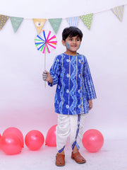 Ethnic Pure Cotton Tie & Dye Dhoti Kurta Set For Boys - Blue-BS25DK09BLA