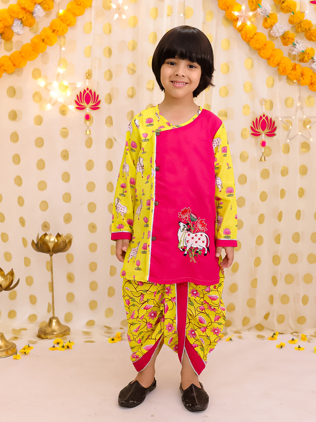 Cotton Dhoti Kurta Set for Boys - Pink | BS25DK15PIA | DesiQlo