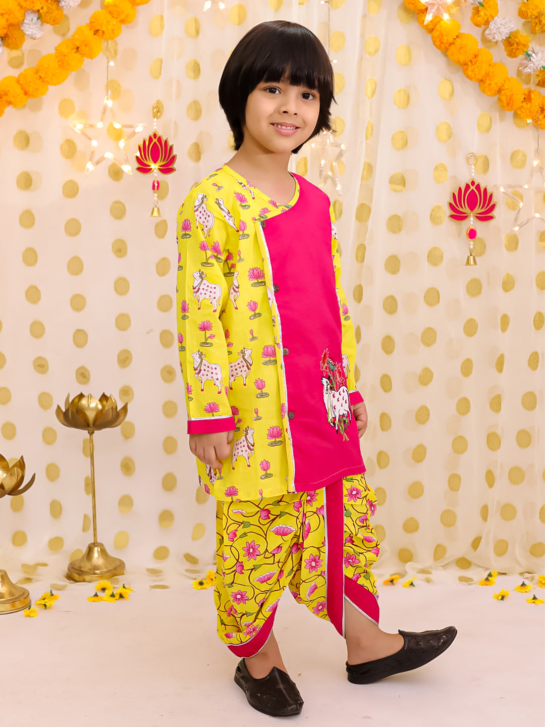 Cotton Dhoti Kurta Set for Boys - Pink | BS25DK15PIA | DesiQlo