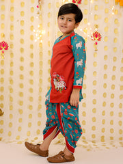 Cotton Dhoti Kurta Set for Boys - Maroon | BS25DK15RDA