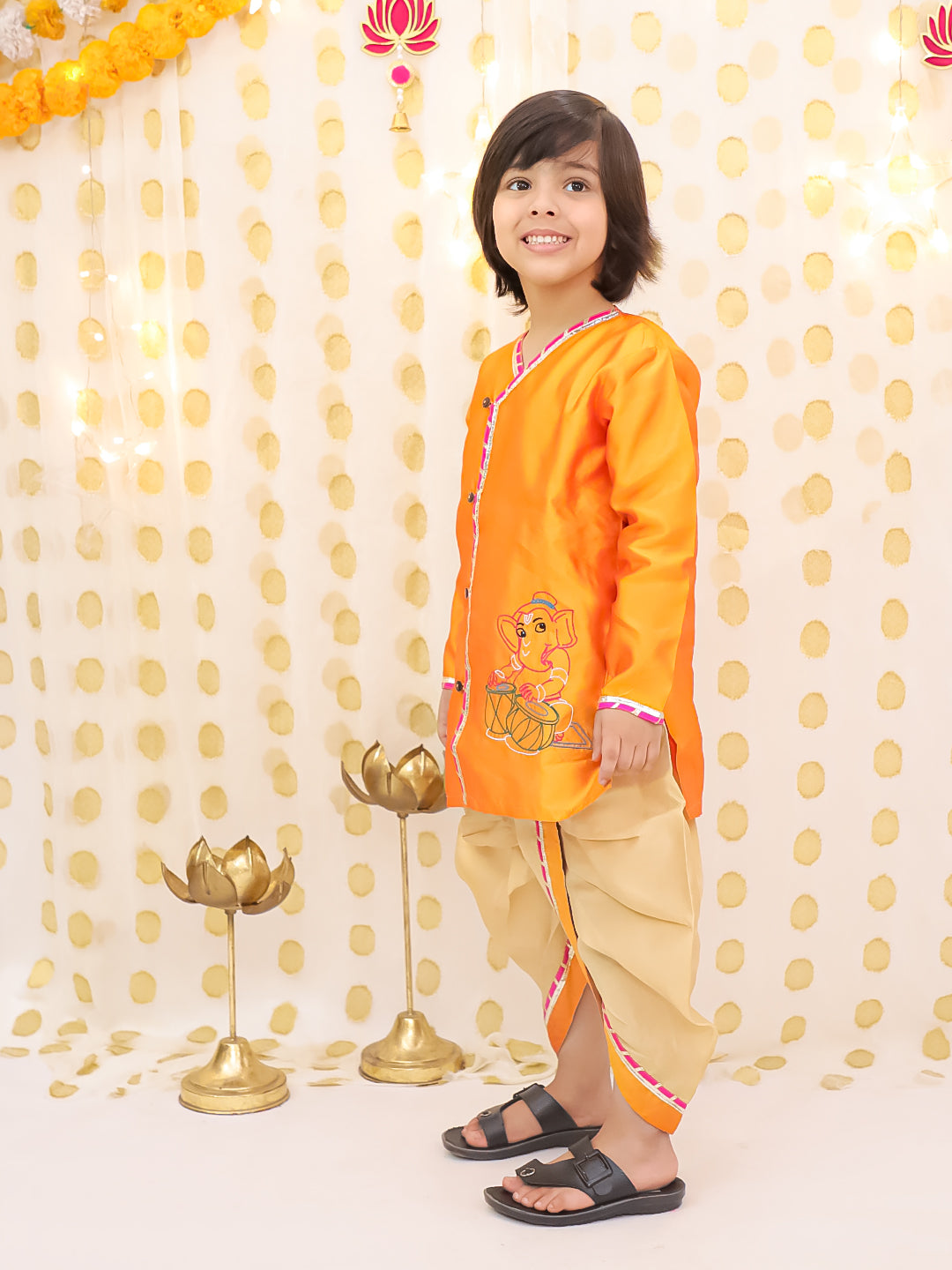 Tafetta Dhoti Kurta Set for Boys - Orange | BS25DK17ORA | DesiQlo