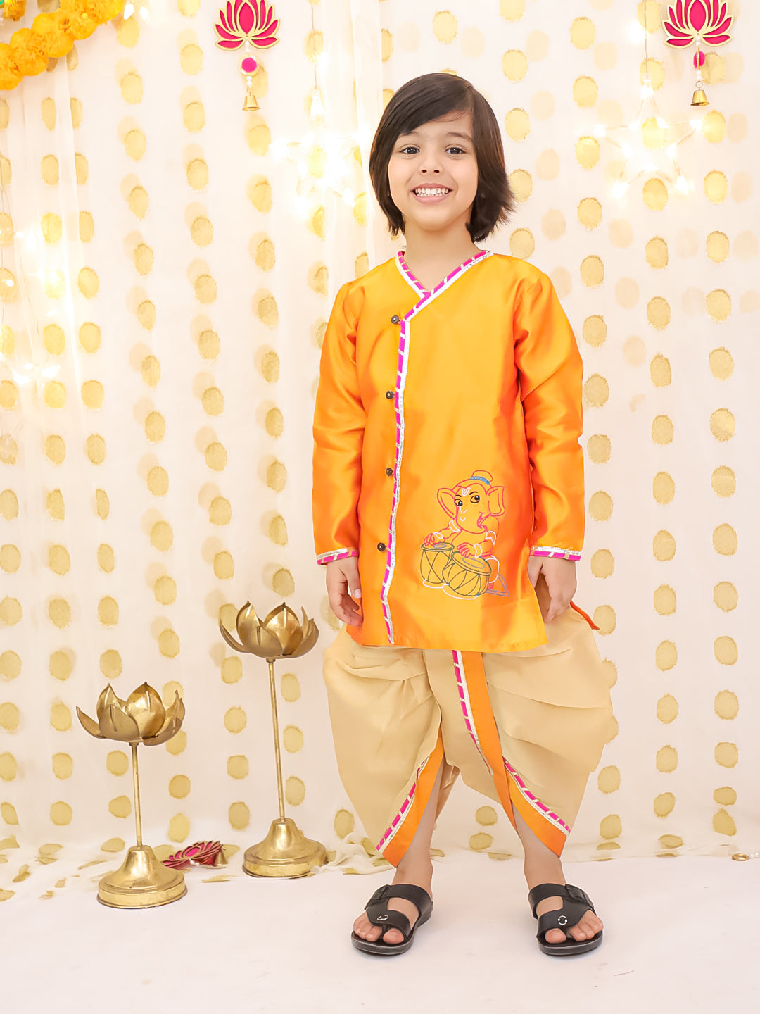 Tafetta Dhoti Kurta Set for Boys - Orange | BS25DK17ORA
