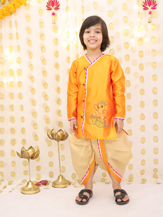 Tafetta Dhoti Kurta Set for Boys - Orange | BS25DK17ORA 1080