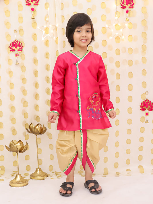 Tafetta Dhoti Kurta Set for Boys - Peach | BS25DK17PIA 1080
