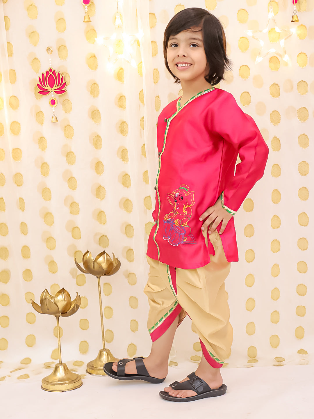 Tafetta Dhoti Kurta Set for Boys - Peach | BS25DK17PIA | DesiQlo