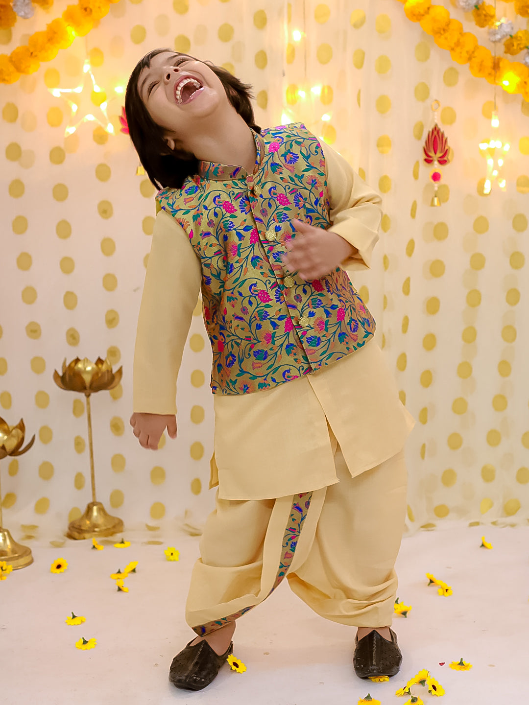 Poly Silk Dhoti Kurta Set for Boys - Blue | BS25DK18NBA | DesiQlo