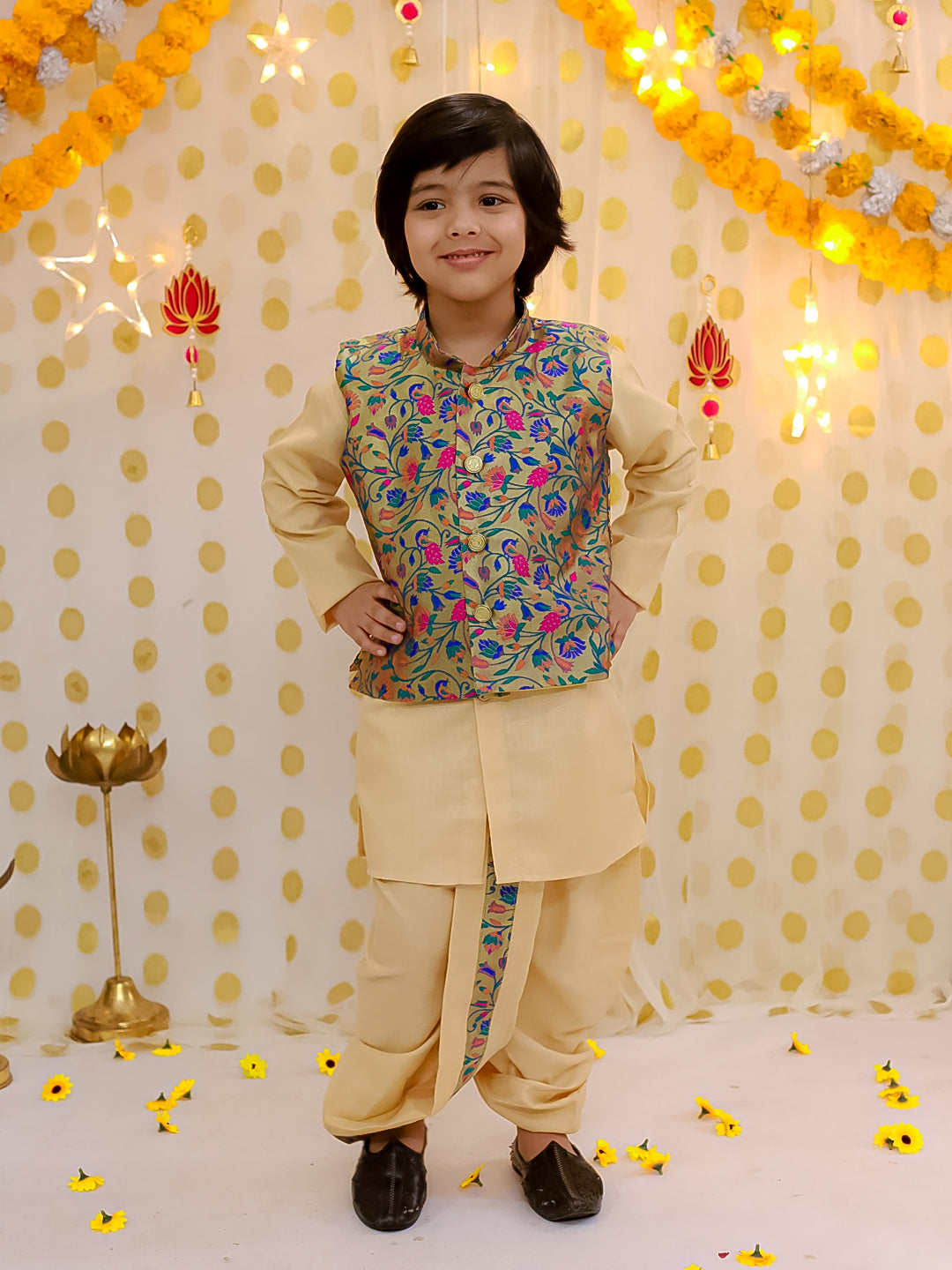 Poly Silk Dhoti Kurta Set for Boys - Blue | BS25DK18NBA